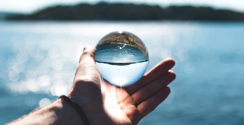 a man with a reflective glass ball